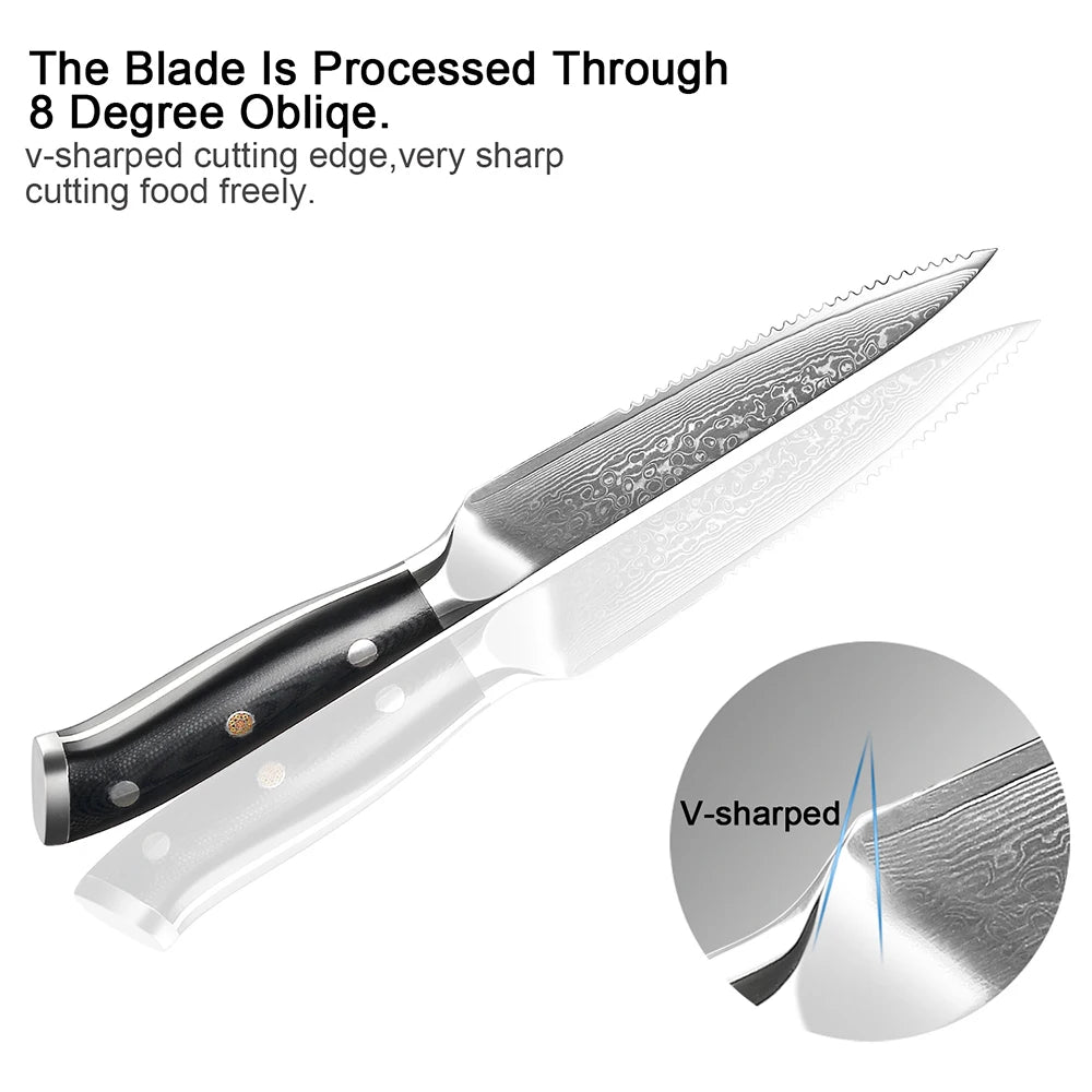 XITUO Damascus steel steak knife G10 handle knife set home dinner knife professional high quality Damascus knife