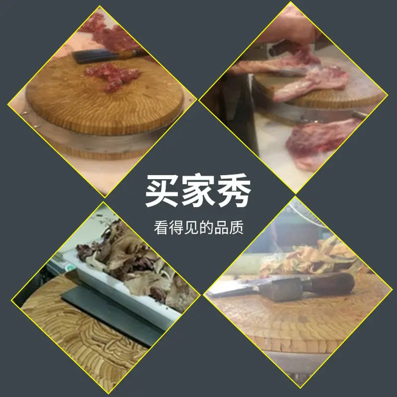 4-12CM Thick Heather Bamboo Solid Wood Double Face 34-50CM Round Chopping Cutting Board Block for Restaurant with Lifting Handle