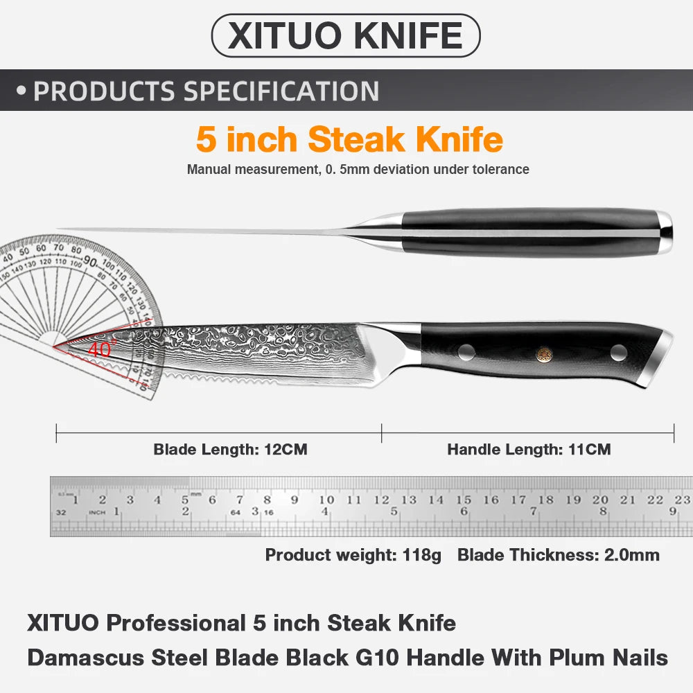 XITUO Damascus steel steak knife G10 handle knife set home dinner knife professional high quality Damascus knife