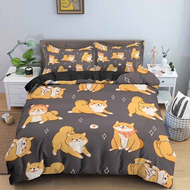 Shiba Inu Bedding Set Duvet Cover with 2 Pillowcases